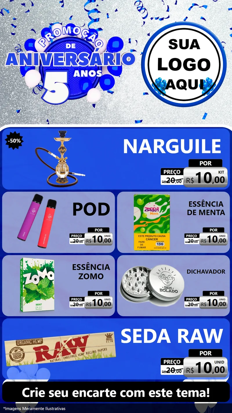 Modelo de TV para TV Vertical com o tema Promoção de Aniversário - 5 Anos para Tabacaria