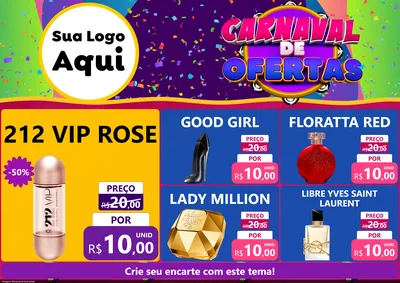 Modelo de Encarte para Encarte A4 Horizontal com o tema Carnaval de Ofertas para Perfumes