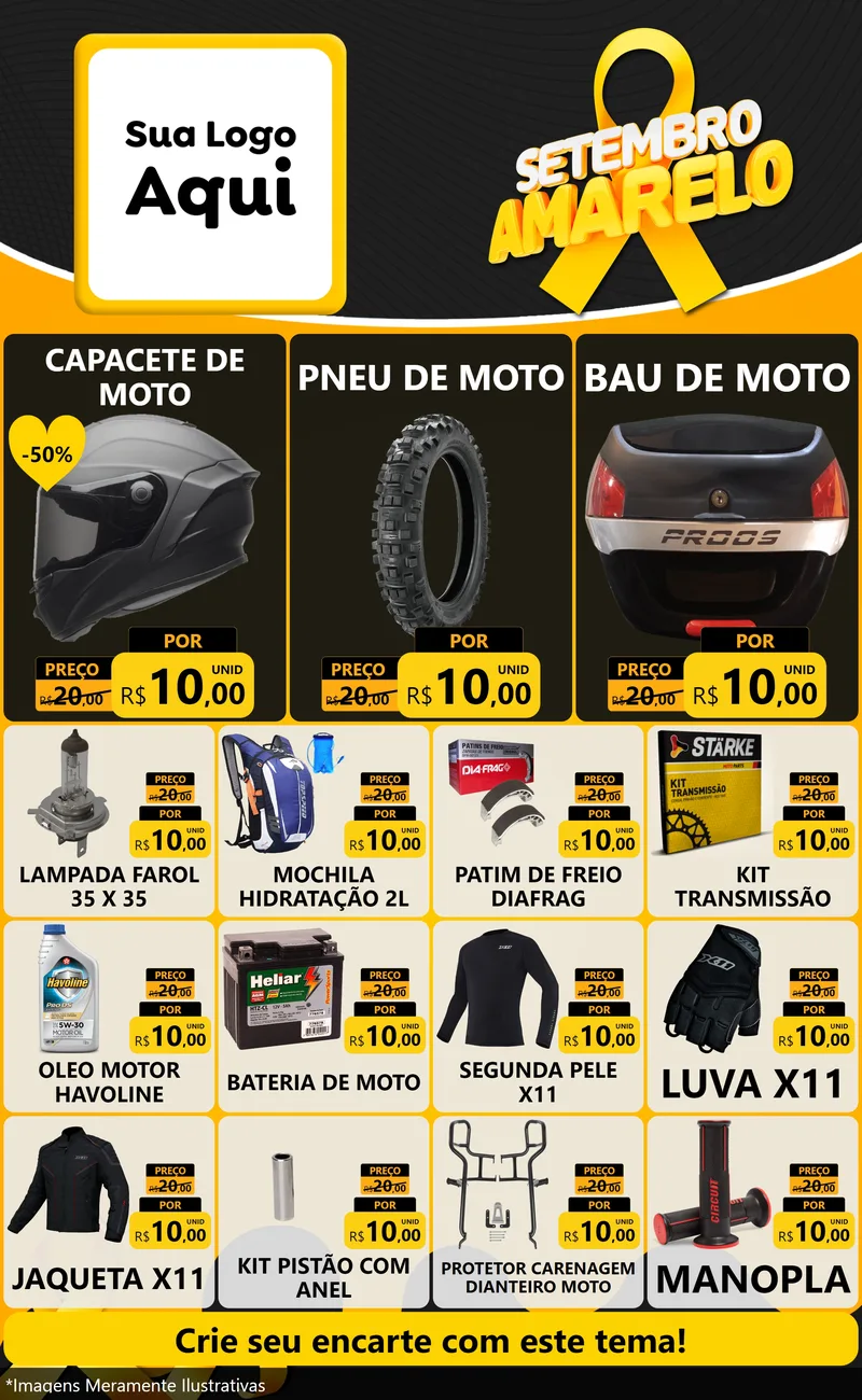 Modelo de Encarte para Encarte Grande com o tema Setembro Amarelo para Moto peças