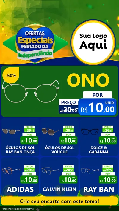 Modelo de Rede Social para Stories com o tema Ofertas Especiais Feriado da Independência para Óticas