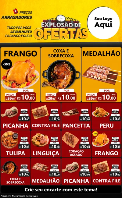 Modelo de Encarte para Encarte Grande com o tema Explosão de Ofertas para Assados