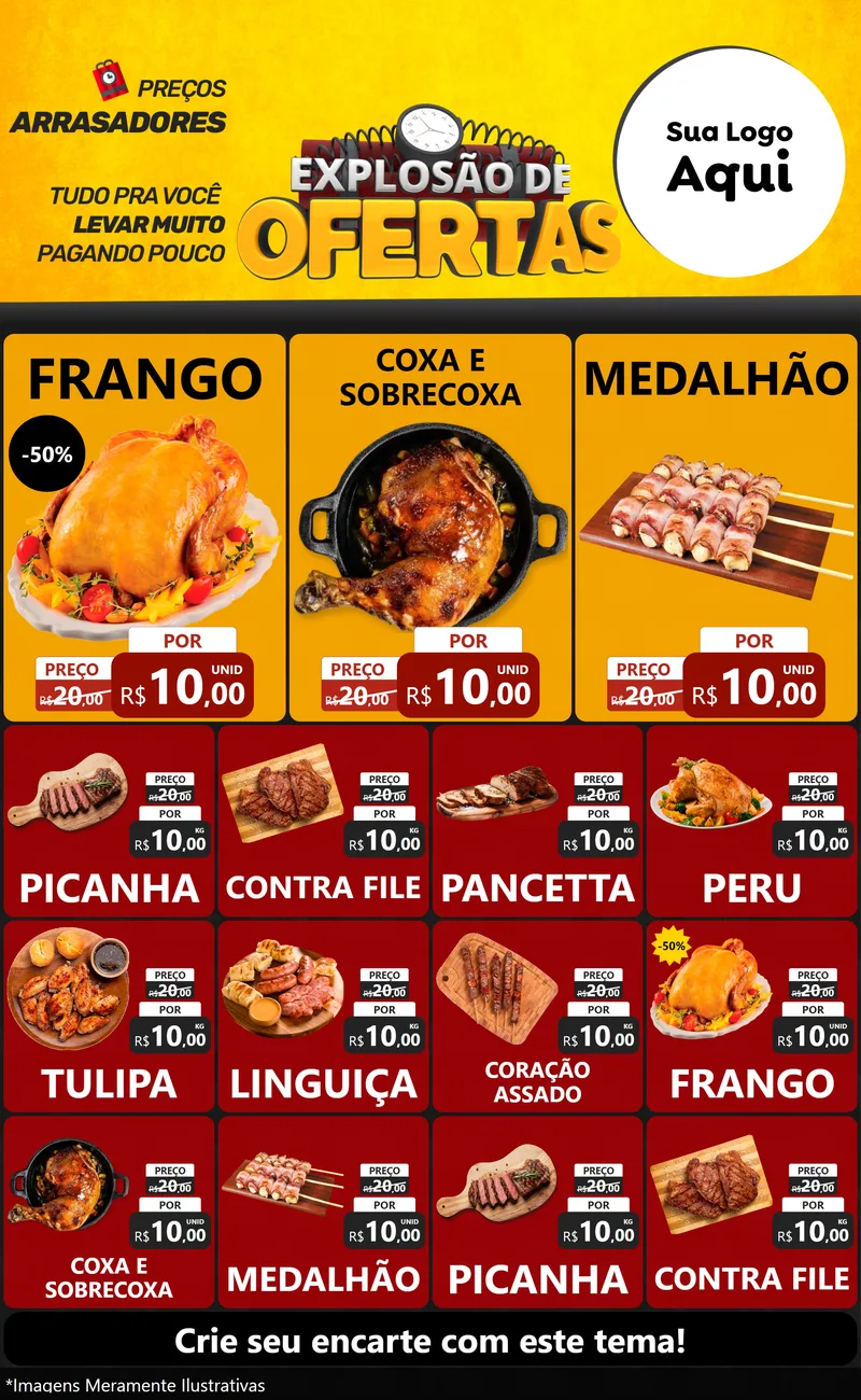 Modelo de Encarte para Encarte Grande com o tema Explosão de Ofertas para Assados
