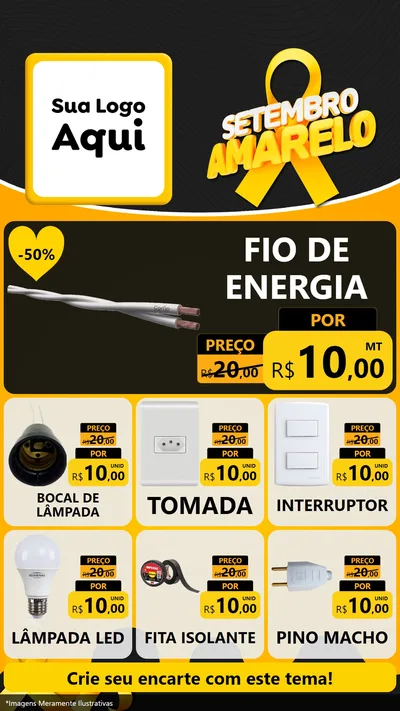 Modelo de Rede Social para Stories com o tema Setembro Amarelo para Materiais Elétricos