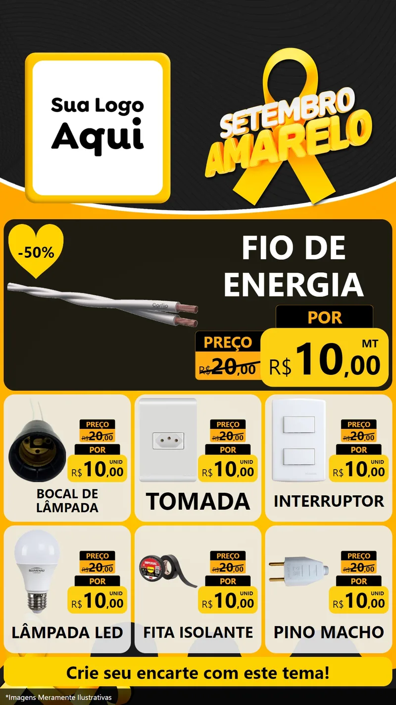 Modelo de Rede Social para Stories com o tema Setembro Amarelo para Materiais Elétricos