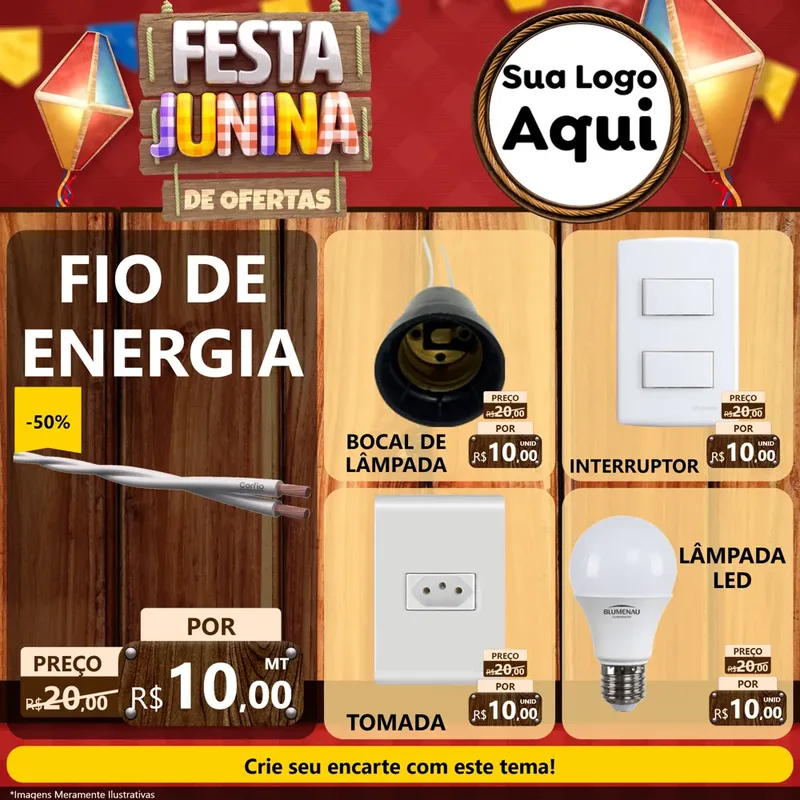 Modelo de Rede Social para Feed Facebook com o tema Festa Junina de Ofertas para Materiais Elétricos