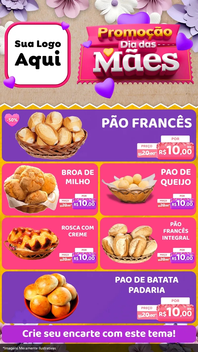 Modelo de TV para TV Vertical com o tema Promoção Dia das Mães para Padaria