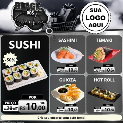 Modelo de Rede Social para Feed Facebook com o tema Black dos Sonhos para Comida japonesa