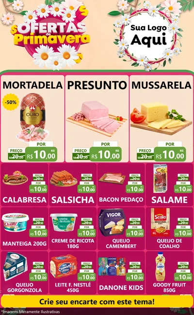 Modelo de Encarte para Encarte Grande com o tema Ofertas de Primavera para Frios e Laticínios