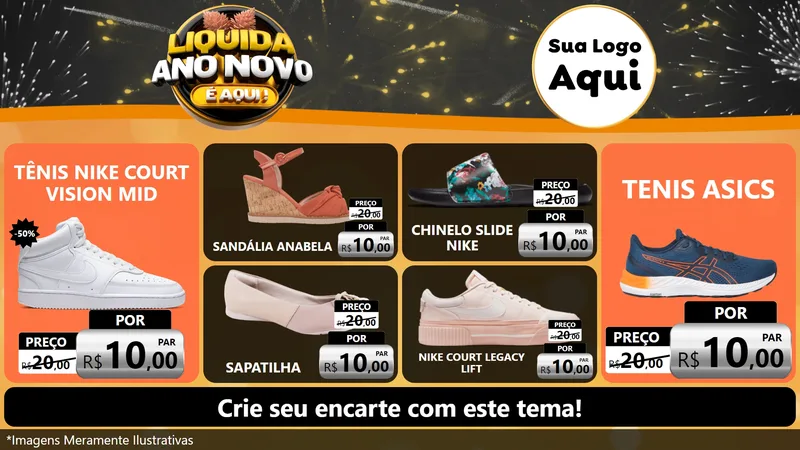 Modelo de TV para TV Horizontal com o tema Liquida Ano Novo É Aqui! para Calçados