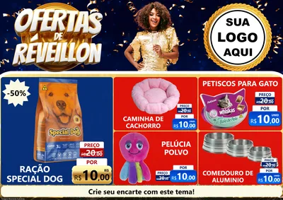 Modelo de Encarte para Encarte A4 Horizontal com o tema Ofertas de Réveillon para Pet Shop