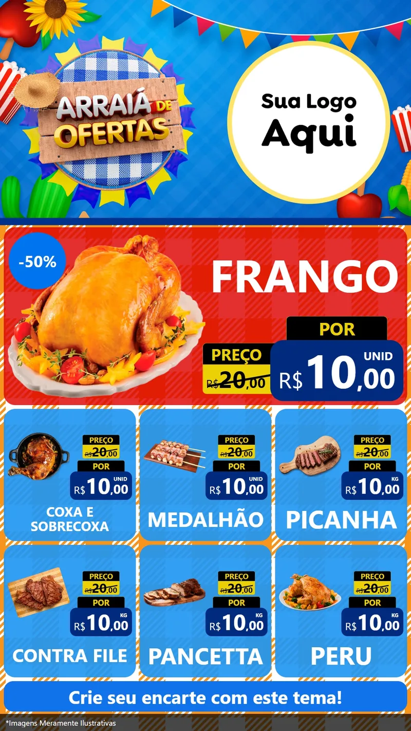 Modelo de Rede Social para Stories com o tema Arraiá de Ofertas para Assados