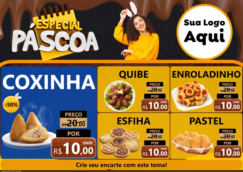Modelo de Encarte para Encarte A4 Horizontal com o tema Especial Páscoa para Salgadaria