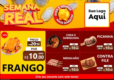 Modelo de Encarte para Encarte A4 Horizontal com o tema Semana do Real para Assados