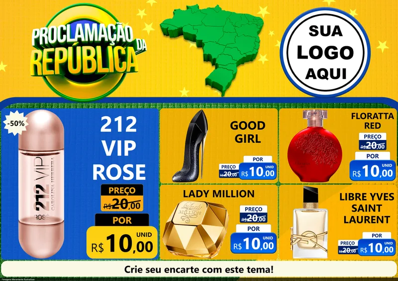 Modelo de Encarte para Encarte A4 Horizontal com o tema Proclamação da República para Perfumes
