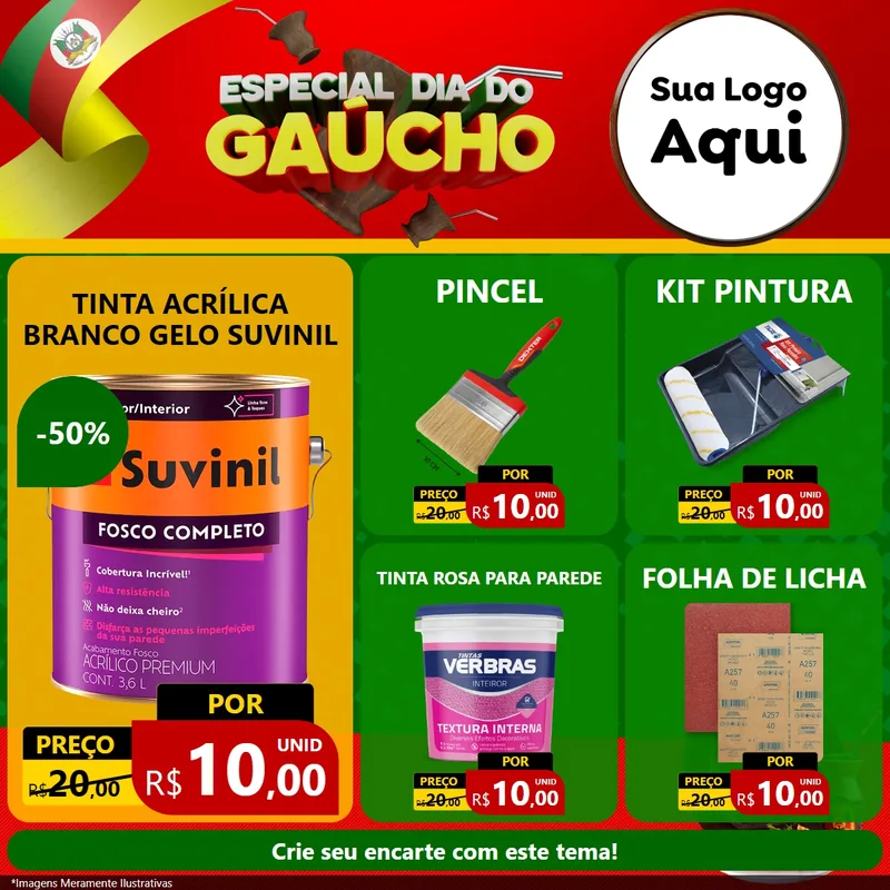 Modelo de Rede Social para Feed Facebook com o tema Especial Dia do Gaúcho para Tintas e Ferramentas