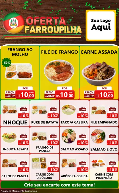Modelo de Encarte para Encarte Grande com o tema Oferta Farroupilha para Restaurante