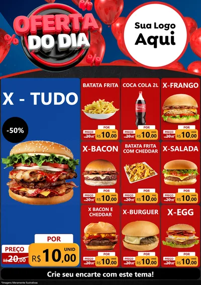 Modelo de Encarte para Encarte A4 Vertical com o tema Oferta do Dia para Hamburgueria