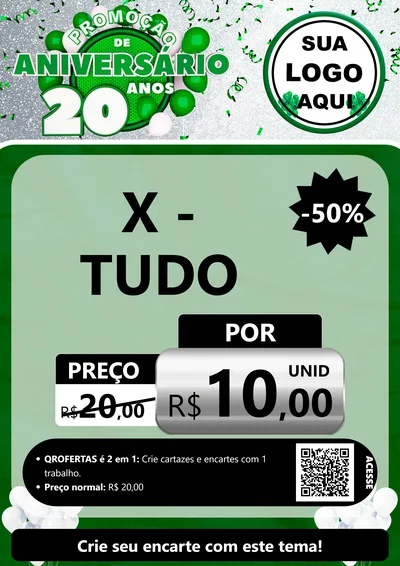 Modelo de Cartaz para Cartaz A4 Vertical com o tema Promoção de Aniversário - 20 Anos para Hamburgueria