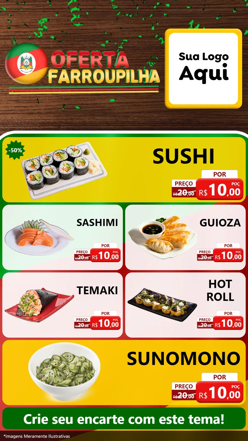 Modelo de TV para TV Vertical com o tema Oferta Farroupilha para Comida japonesa