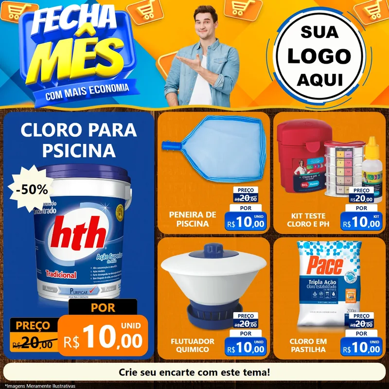 Modelo de Rede Social para Feed Facebook com o tema Fecha Mês Com Mais Economia para Produtos para Piscina