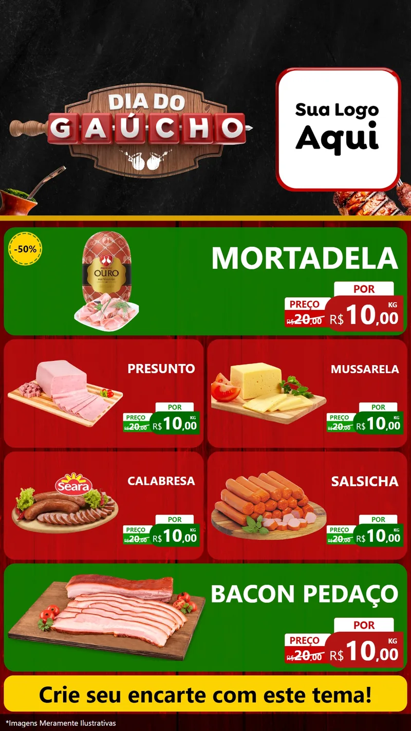 Modelo de TV para TV Vertical com o tema Dia do Gaúcho para Frios e Laticínios