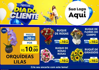 Modelo de Encarte para Encarte A4 Horizontal com o tema Especial Dia do Cliente para Floricultura e jardim