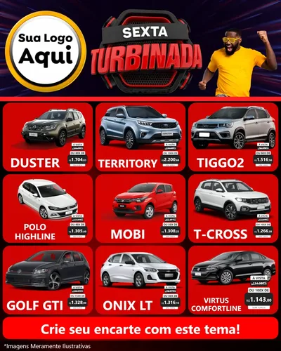 Modelo de Rede Social para Feed Instagram com o tema Sexta Turbinada para Concessionaria de Carros
