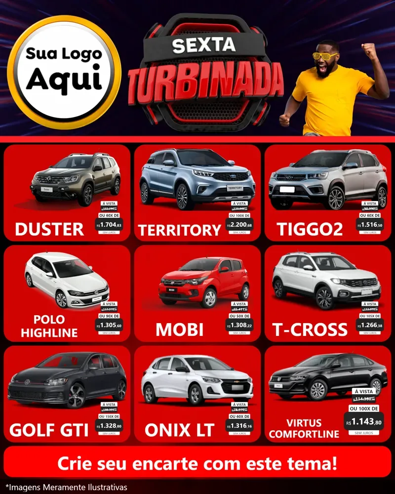 Modelo de Rede Social para Feed Instagram com o tema Sexta Turbinada para Concessionaria de Carros