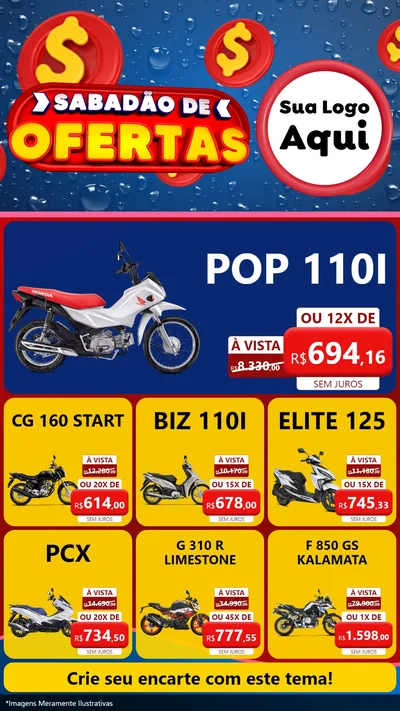 Modelo de Rede Social para Stories com o tema Sabadão de Ofertas para Concessionaria de Motos