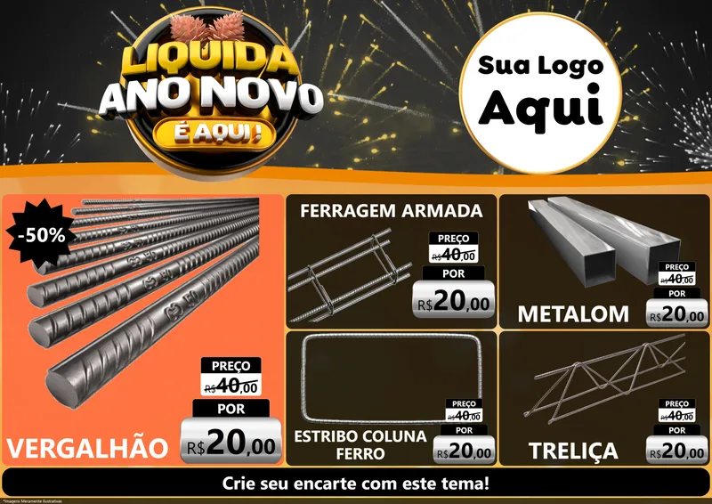 Modelo de Encarte para Encarte A4 Horizontal com o tema Liquida Ano Novo É Aqui! para Ferragens