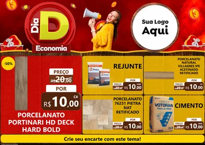 Modelo de Encarte para Encarte A4 Horizontal com o tema Dia D Economia para Pisos e revestimentos