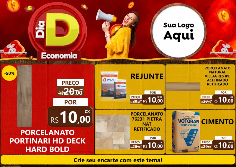 Modelo de Encarte para Encarte A4 Horizontal com o tema Dia D Economia para Pisos e revestimentos
