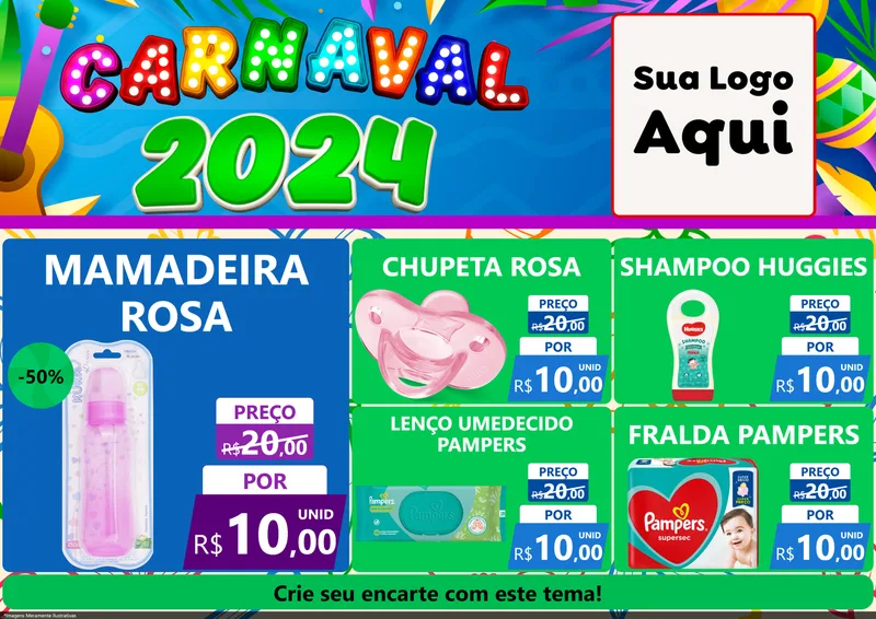 Modelo de Encarte para Encarte A4 Horizontal com o tema Carnaval 2027 para Bebês