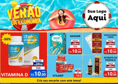 Modelo de Encarte para Encarte A4 Horizontal com o tema Verão da Economia para Farmácia