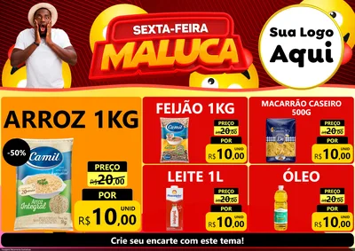 Modelo de Encarte para Encarte A4 Horizontal com o tema Sexta-feira Maluca para Supermercado