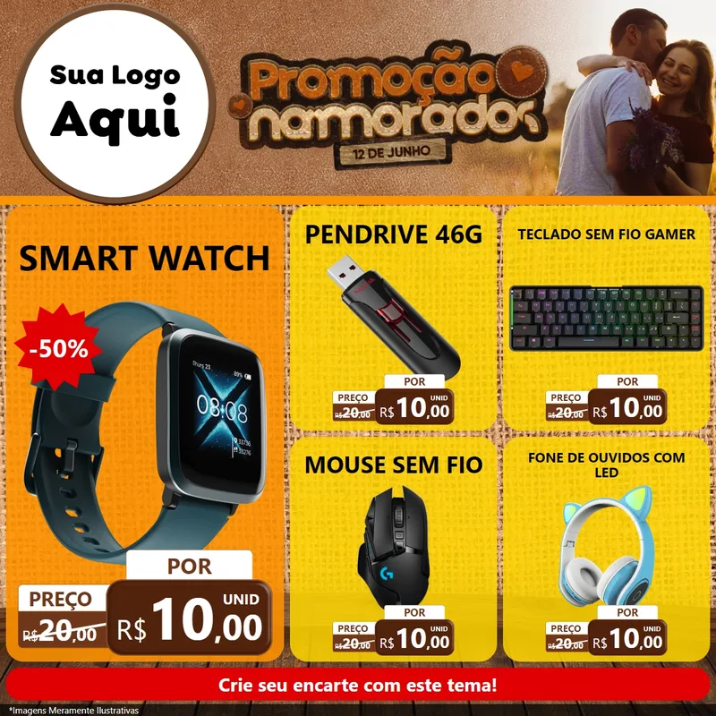 Modelo de Rede Social para Feed Facebook com o tema Promoção Namorados para Informática