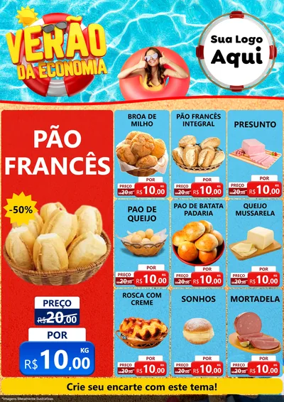 Modelo de Encarte para Encarte A4 Vertical com o tema Verão da Economia para Padaria