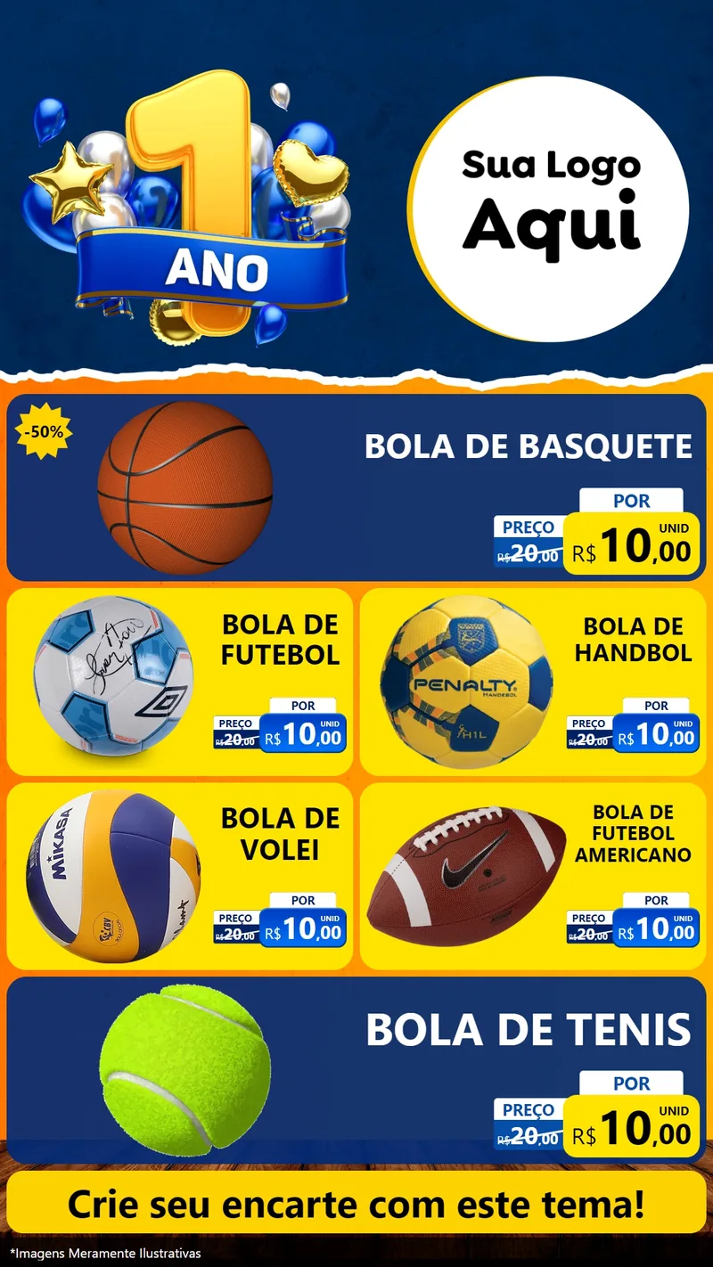 Modelo de TV para TV Vertical com o tema Um Ano de Aniversário para Artigos Esportivos