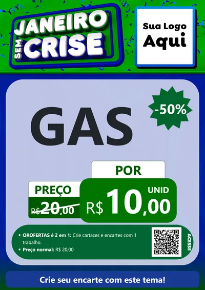 Modelo de Cartaz para Cartaz A4 Vertical com o tema Janeiro Sem Crise para Água e gás
