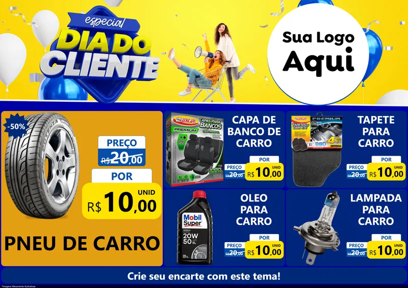 Modelo de Encarte para Encarte A4 Horizontal com o tema Especial Dia do Cliente para Auto peças