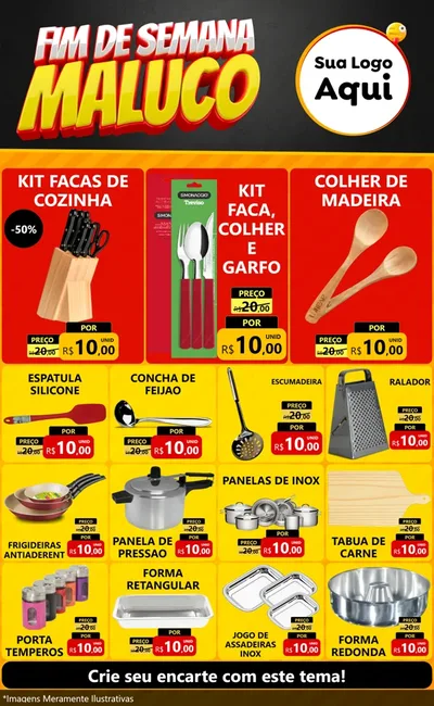 Modelo de Encarte para Encarte Grande com o tema Final de Semana Maluco para Utilidades Domésticas