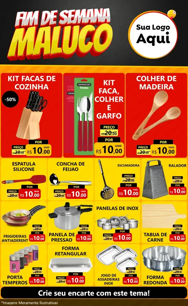 Modelo de Encarte para Encarte Grande com o tema Final de Semana Maluco para Utilidades Domésticas
