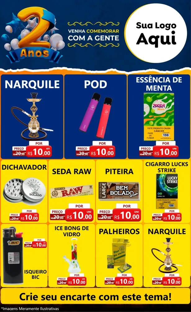 Modelo de Encarte para Encarte Grande com o tema Aniversário de 2 anos para Tabacaria