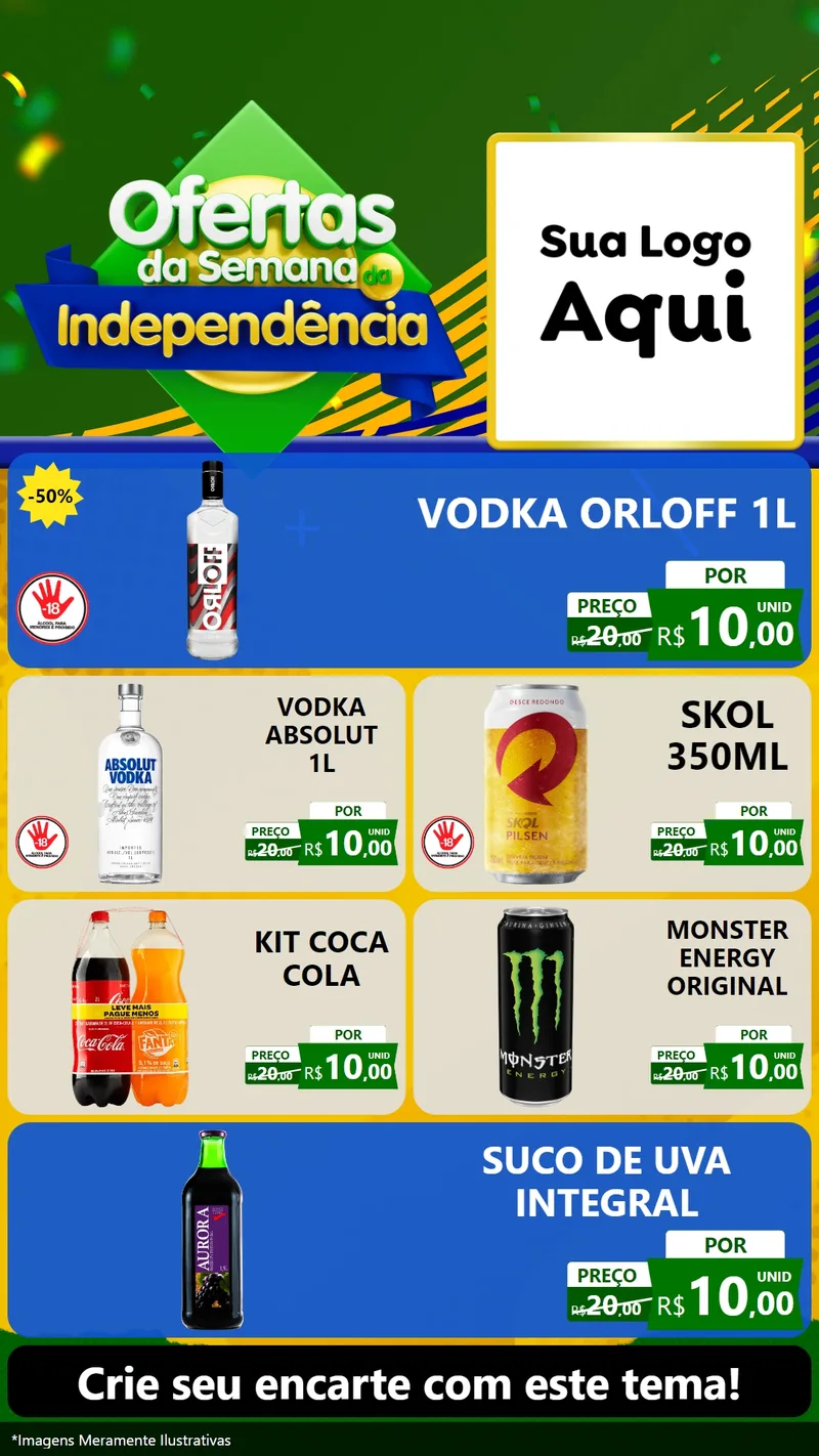 Modelo de TV para TV Vertical com o tema Ofertas da Semana da Independência para Distribuidora de bebidas