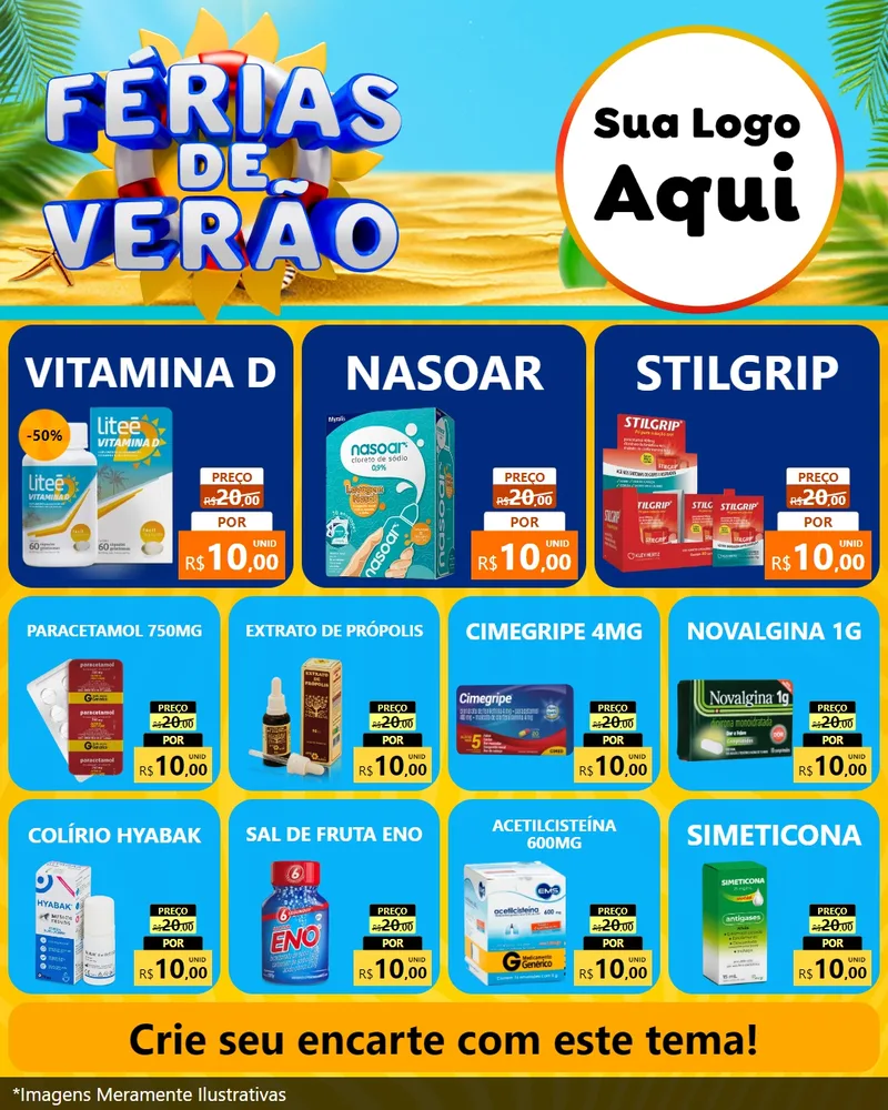 Modelo de Rede Social para Feed Instagram com o tema Férias de Verão para Farmácia