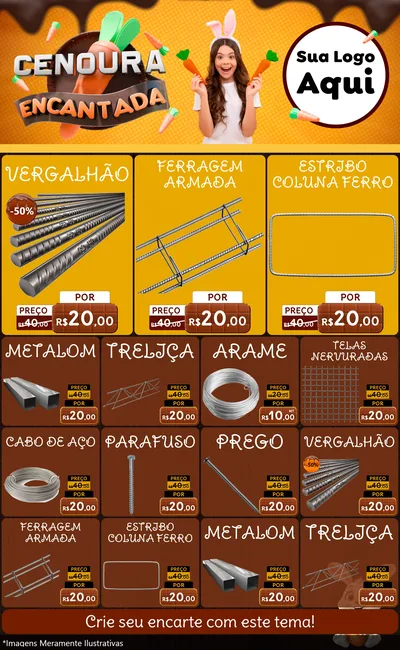 Modelo de Encarte para Encarte Grande com o tema Cenoura Encantada - Páscoa para Ferragens