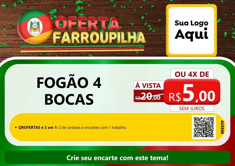 Modelo de Cartaz para Cartaz A4 Horizontal com o tema Oferta Farroupilha para Móveis e Eletro