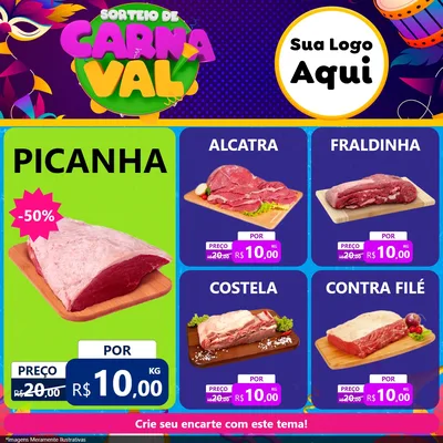 Modelo de Rede Social para Feed Facebook com o tema Sorteio de Carnaval para Açougue