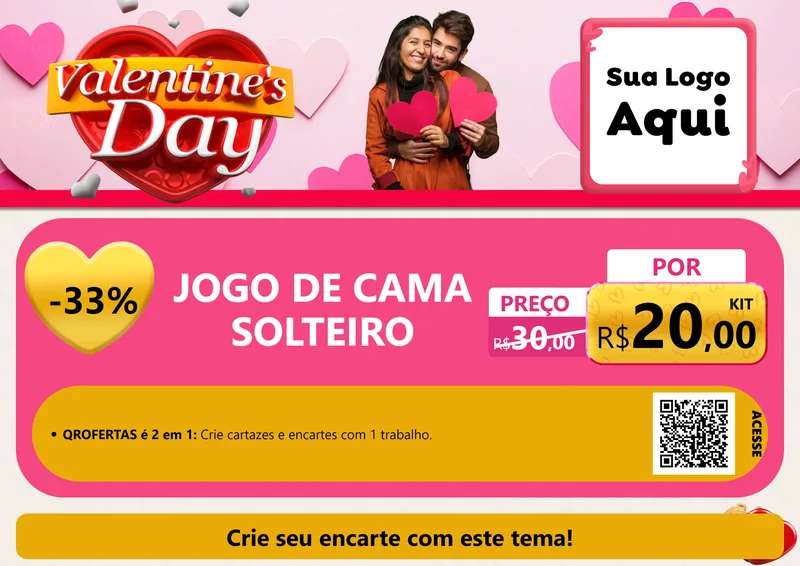 Modelo de Cartaz para Cartaz A4 Horizontal com o tema Valentine's Day para Cama, Mesa e Banho