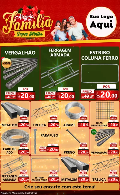 Modelo de Encarte para Encarte Grande com o tema Alegria em Família Super Ofertas - Natal para Ferragens